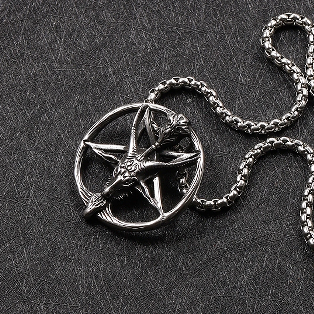 Gothic Dark Satan Goat Necklace Pendant Men's Chain Vintage Stainless Steel Pentagram Necklace Jewelry Goth Accessories