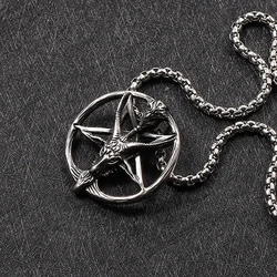 Gothic Dark Goat Skull Necklace Pendant for Men's Chain Vintage Stainless Steel Pentagram Necklace Jewelry Accessories