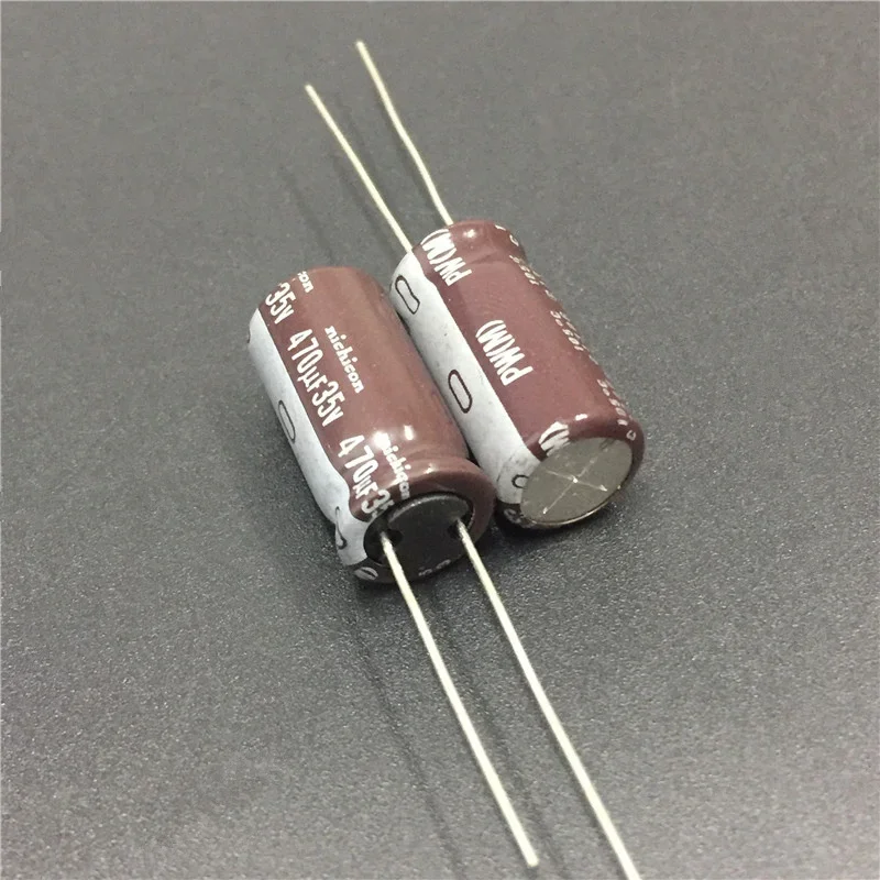 Nichichon-低反発長寿命アルミニウム電解コンデンサ、pwシリーズ、470uf、35v、10x20mm、10個、50個