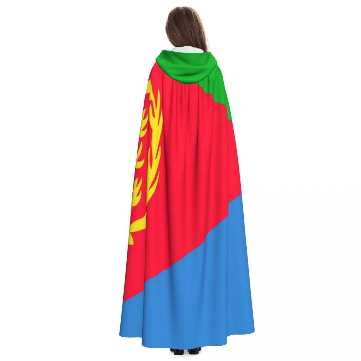 Adult Cloak Cape Hooded Eritrea Flag Medieval Costume Witch Wicca Vampire Elf Purim Carnival Party