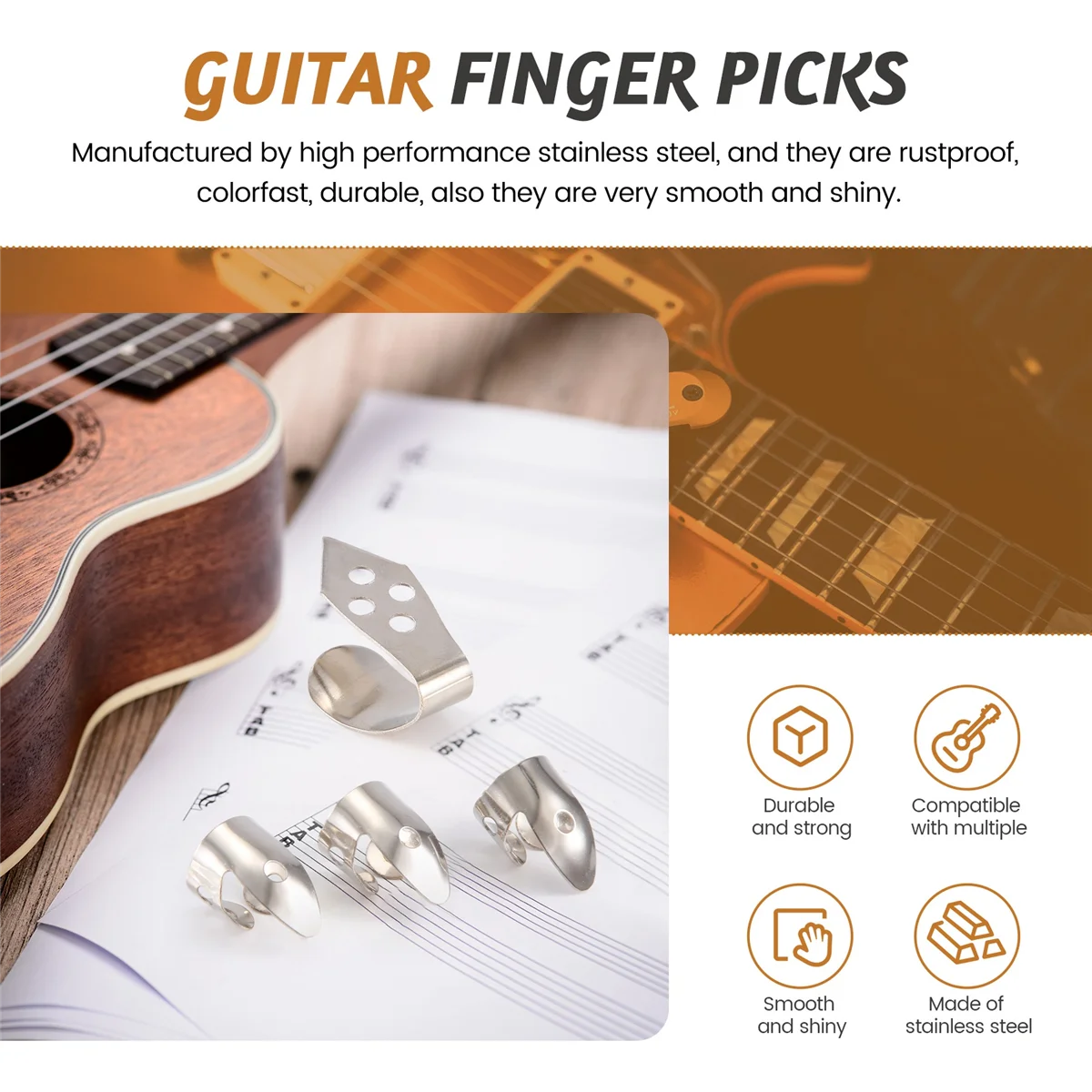 4 Uds. Púas de guitarra de dedo pulgar de Metal púas de guitarra de acero inoxidable para guitarra acústica Banjo ukelele