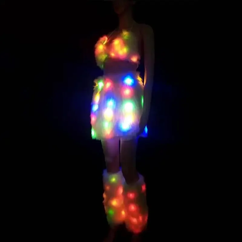 Jambières de soutien-gorge lumineux LED pour femmes, costume de Noël féminin, mini jupe, tenue de séparés euse en tricot, tenue de carnaval, vêtements de spectacle, boîte de nuit, fête