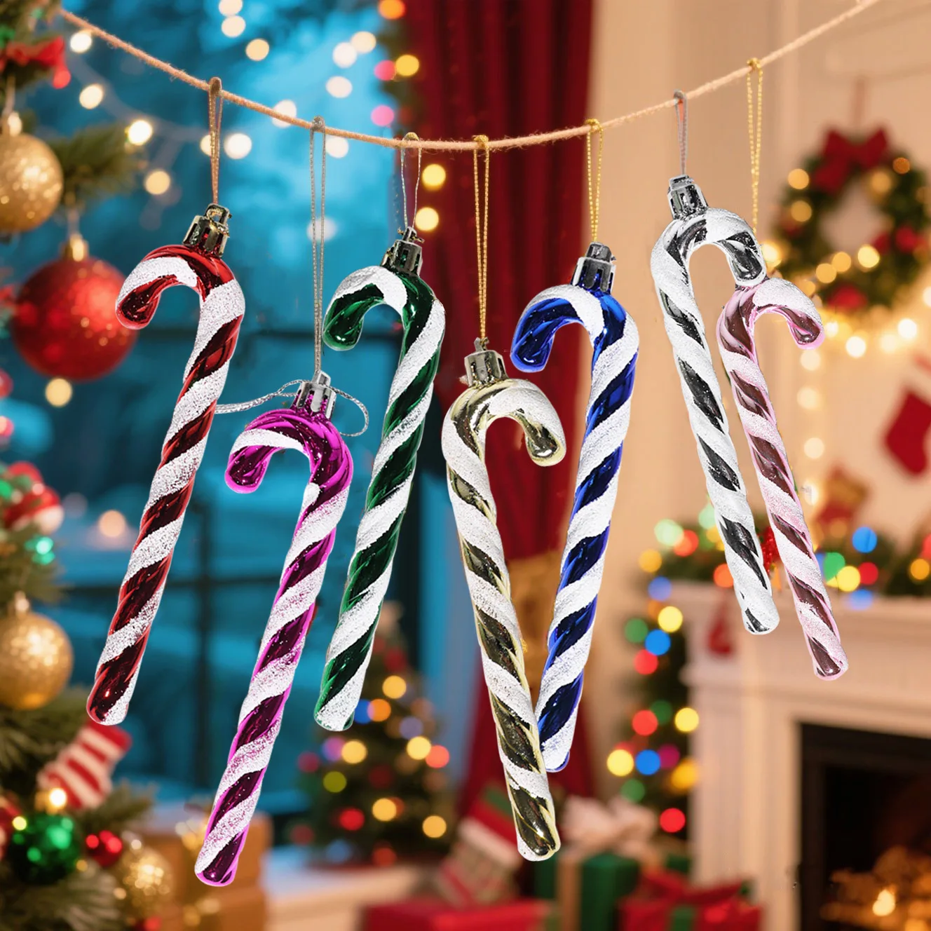 

6pcs/set Candy Cane Christmas Decoration Christmas Tree DIY Xmas Decoration Hanging Pendant Navidad Home Decor 2026 New Year