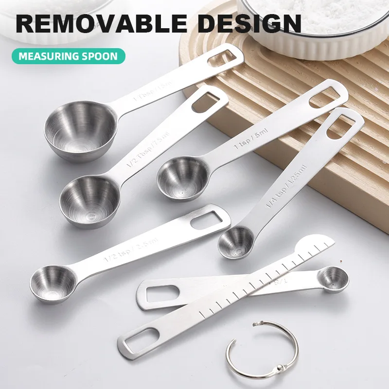 الفولاذ المقاوم للصدأ قياس ملعقة 4/6/7/8 قطعة مجموعة مع مقياس مسطرة قياس ملعقة المطبخ القهوة الخبز أداة قياس مجموعة