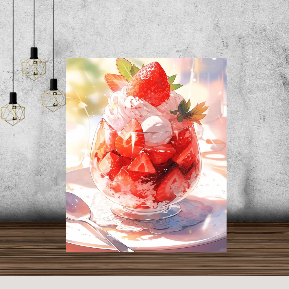 Pintura Diamante com Morango Dos Desenhos Animados, Ice Cream Cup, Diamante Completo Mosaico Bordado, Dream Food Ponto Cruz, Decoração para casa, Presentes DIY, 5D