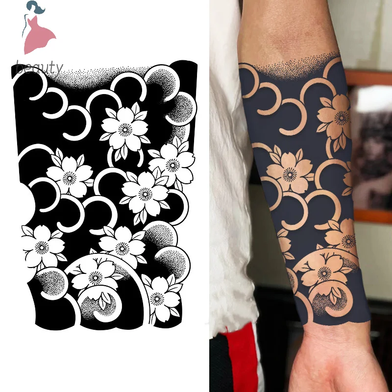 Fashion Wave Cherry Blossom Stripe Waterproof Juice Tattoo Stickers for Woman Man Body Arm Thigh Temporary Tattoos