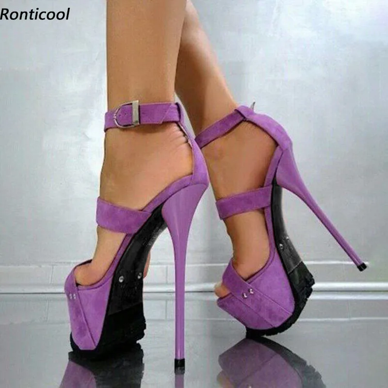 

Ronticool Handwork Women Summer Platform Sandals Suede Sexy Stiletto Heels Open Toe Fabulous Purple Party Shoes US Size 5-20