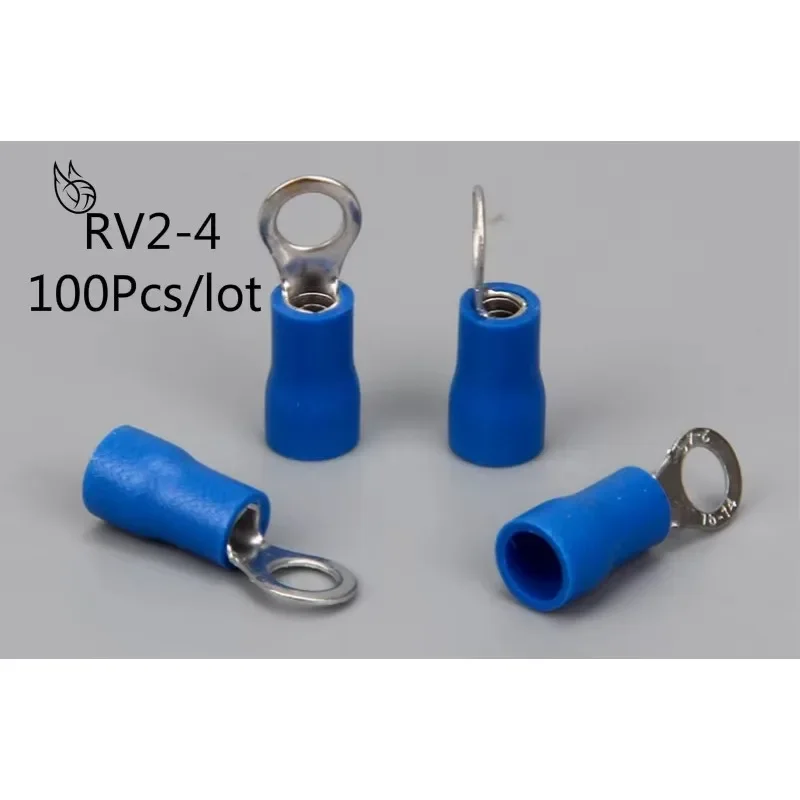 RV2-4 Blue Ring Insulated Wire Connector Electrical Crimp Terminal Cable Wire Connector for 1.5-2.5mm2 100PCS/Pack RV2.5-4 RV