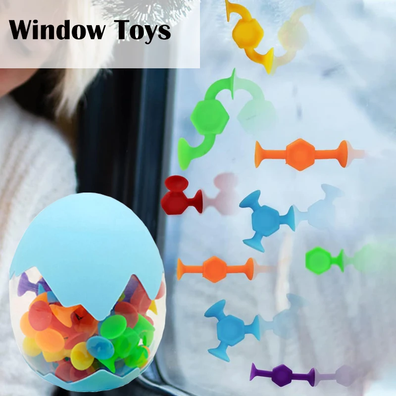 50pcs Suction Cup Toys, With A Eggshell For Storage, Construction Toy For Kids, Bath And Travel Toys, Gift For Boys And Girls