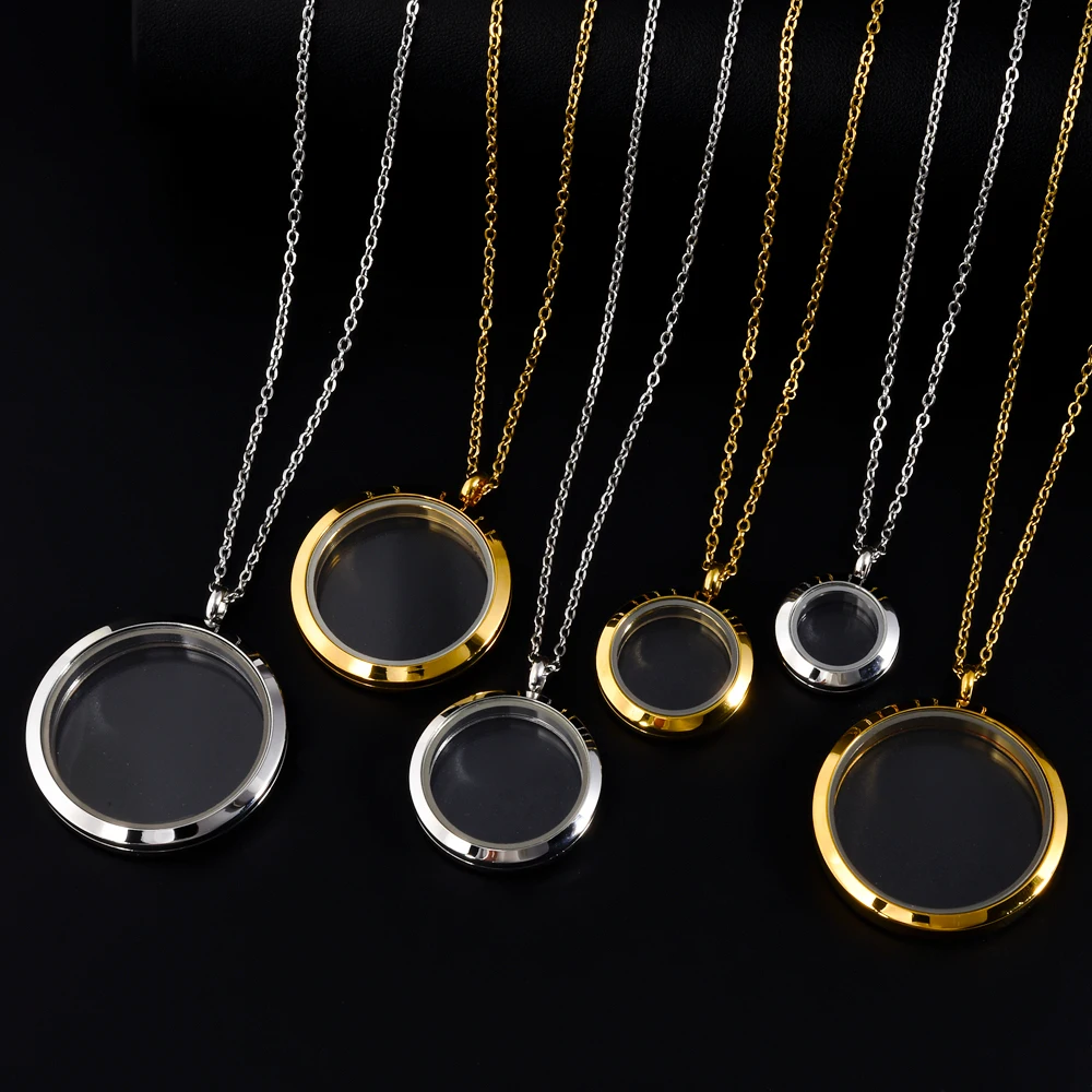 1Pc 20-40mm Stainless Steel Round Cremation Ashes Locket Pendant Necklaces Twist Glass Coin Bezel Medaillon Men Collar Jewelry