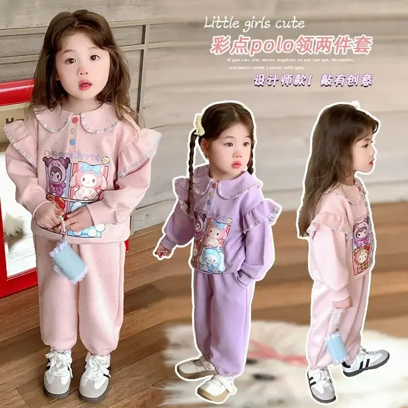 My Melody Anime Kawaii Sanrio Felpa con cappuccio a maniche lunghe Pantaloni Set Bambini carini Hello Kitty Camicia sportiva per il tempo libero per bambini Regali