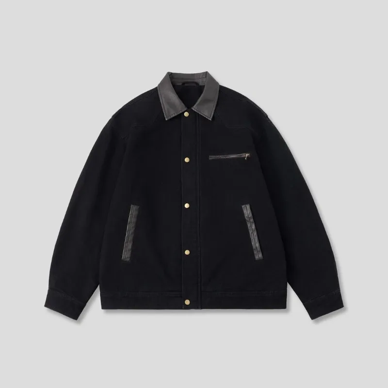 2026 Spring New American Retro Heavy Industry Washed Jacket Men's Lapel Top Contrasting Casual Tooling Jacket