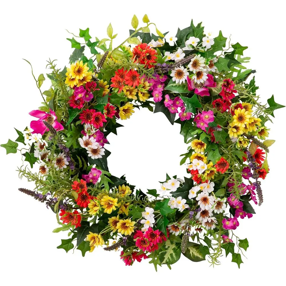 

Венок Outdoor Meadow Spring Wreath - 22 цветочных дверных венок премиум-класса с защитой от УФ-излучения для входной двери, патио, сада и круглого наружного диска на открытом воздухе