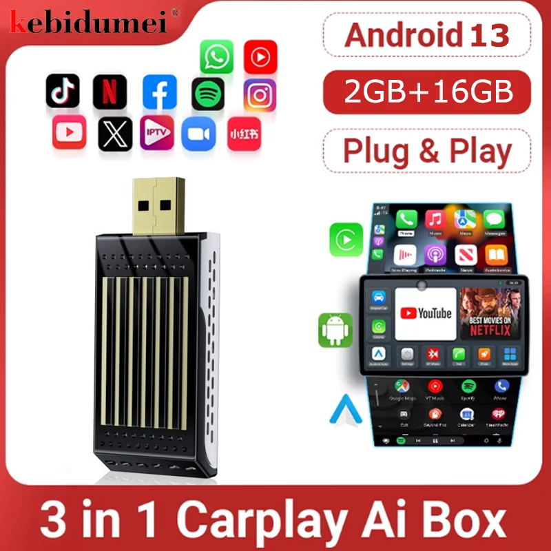 

2+16G Ai Box Android 13 Wireless Android Auto & CarPlay Smart Tv Box Support Youtube Netflix Car Accessories intelligent systems