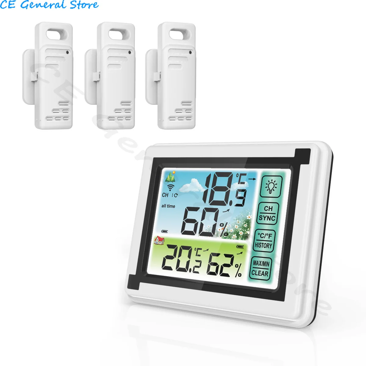 Wireless Touch Screen Weather Station Outdoor Forecast Sensor Backlight Temperature Hygrometer Indoor Outdoor Humidity Monitor