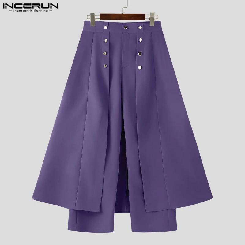 INCERUN เสื้อกันหนาวผู้ชายไม่สม่ําเสมอกางเกงสีทึบปุ่ม Joggers กางเกงหลวมๆผู้ชาย Streetwear 2025 แฟชั่นชายยาวกางเกง S-5XL
