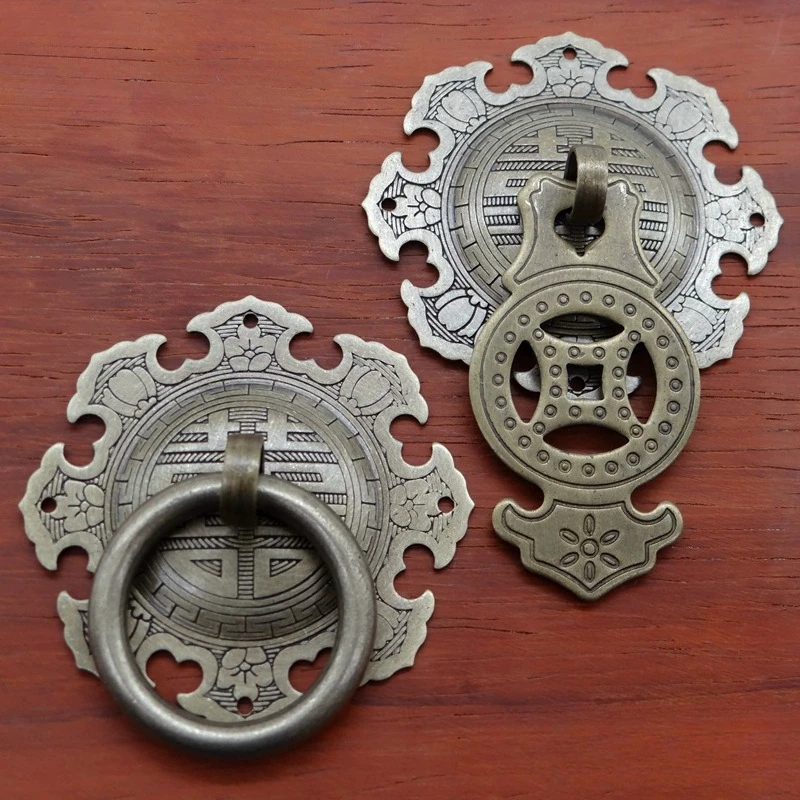 Brass No-Drill Drawer Pull Small Vintage Circle Ring Handle for Furniture and Cabinet Doors Easy To Install with Brass Nails