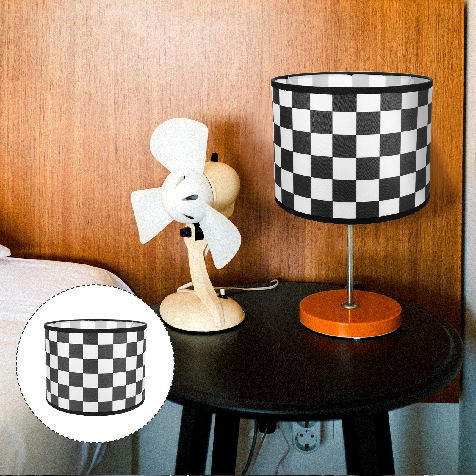 

Linen Lampshade Checkard Checkered Print Drum with Stripes Black Checked Shades Buffalo Plaid Checkerd