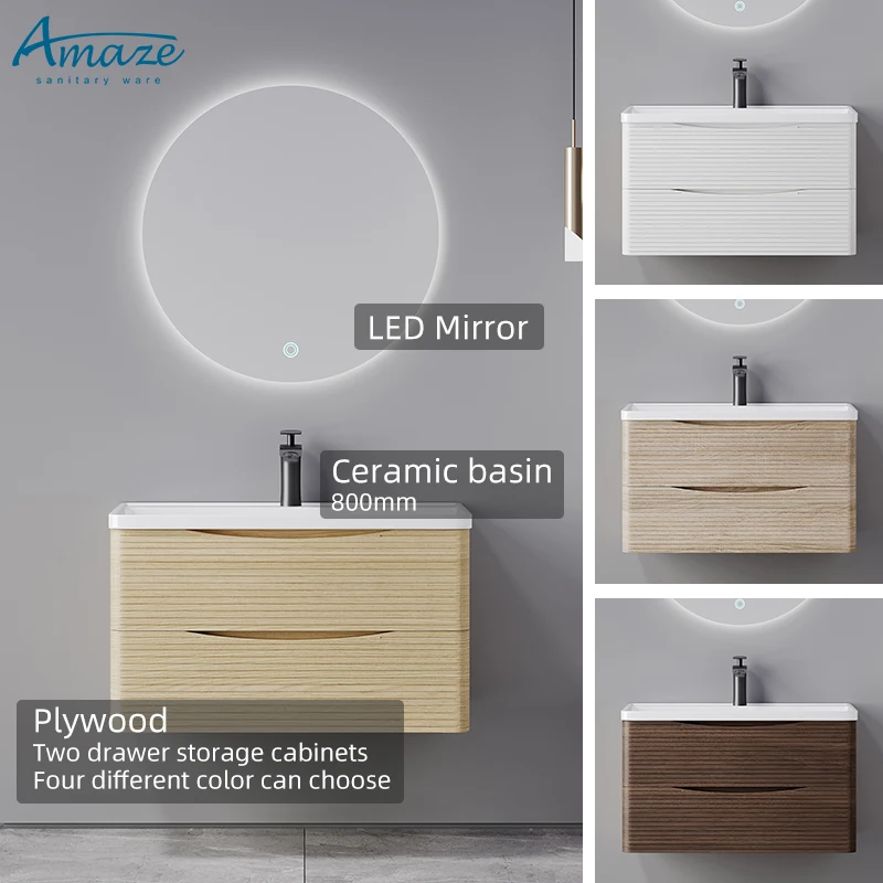 Hotel Project Luxury Bathroom Vanities Modern Double Drawers Medicine Cabinet Single Sink Wall Mounted Bathroom Sets
