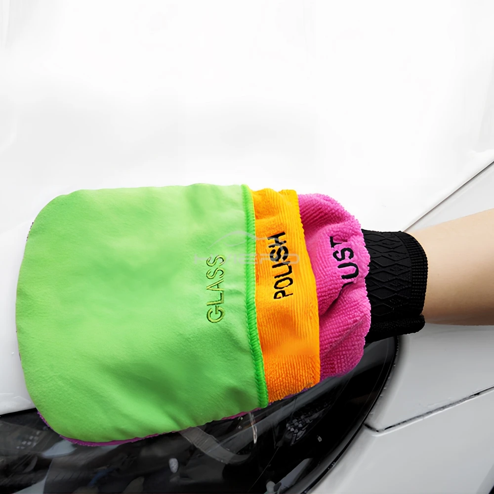 1pcs Car Wash Polishing Absorbent Glass Multi Functional Three Layer Waxing Wiping auto Thickening Beauty Gloves Tools Cleaning