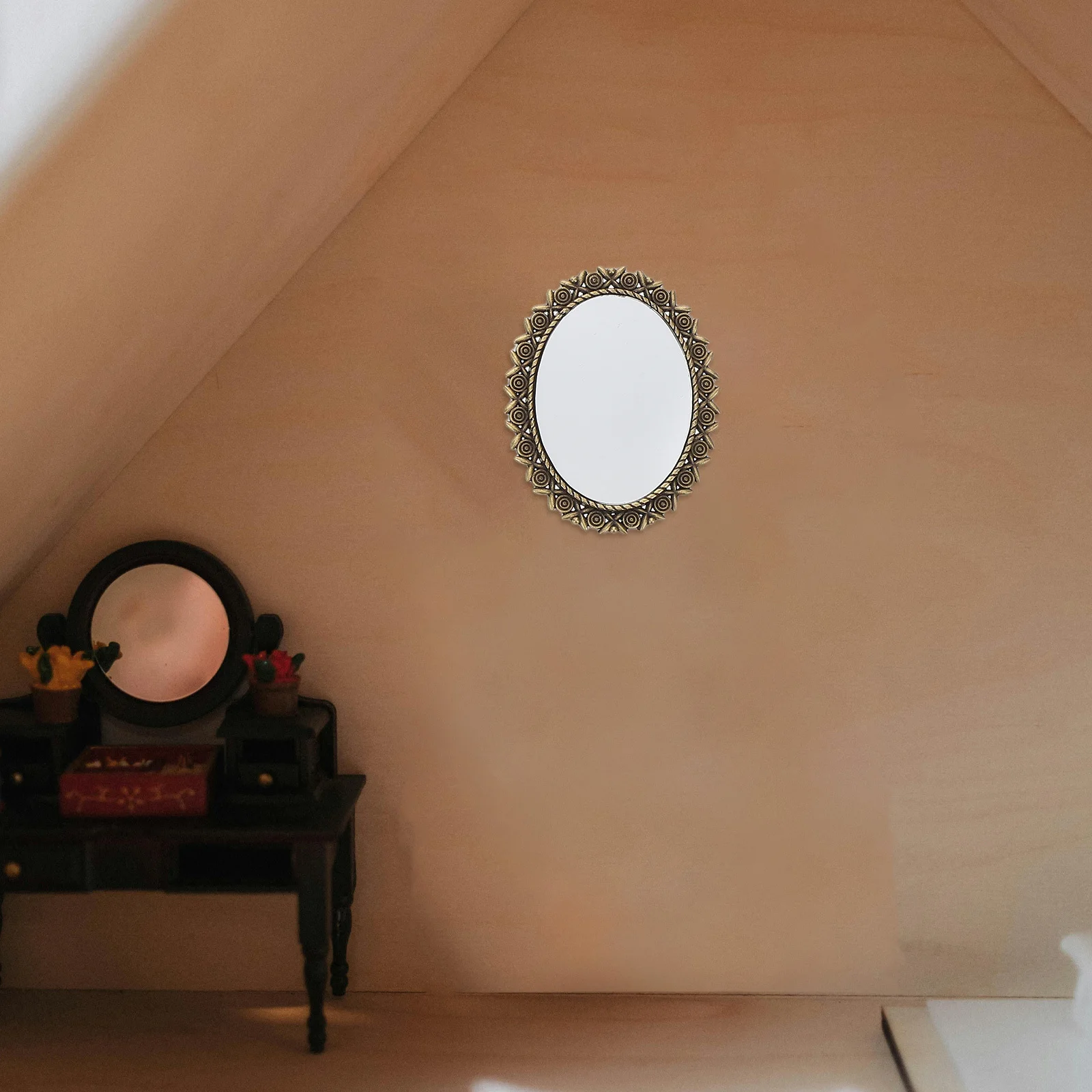 4 قطعة مرآة ديكور لبيت الدمى إطار بيضاوي عتيق مصغر يقاوم تشوه يتلاشى مثالي لغرفة النوم والحمام والمعيشة