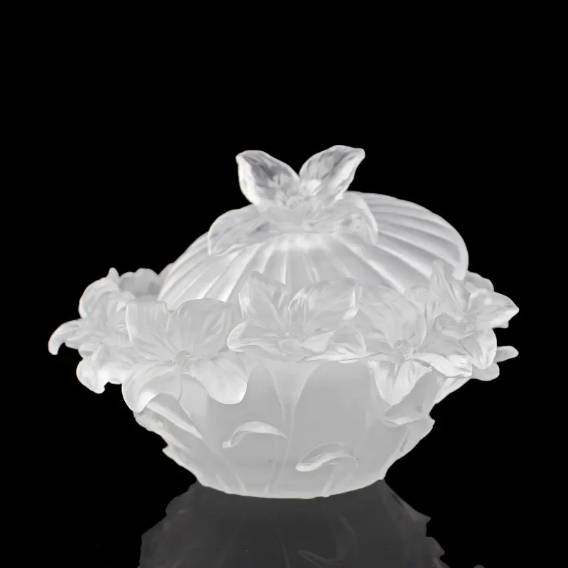 Fengming Home Decoration Candy Bowl Plate Glass Fruit Plate Luxury Ramadan Party Decoration Orchid Candy Jar Crafts with Lid