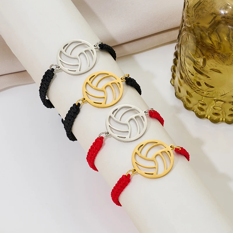 Casual Fashion Volleyball Handmade Braid String Bracelets Red Black Buddhist Tibetan Woven Rope Bracelet for Sports Lovers Gift