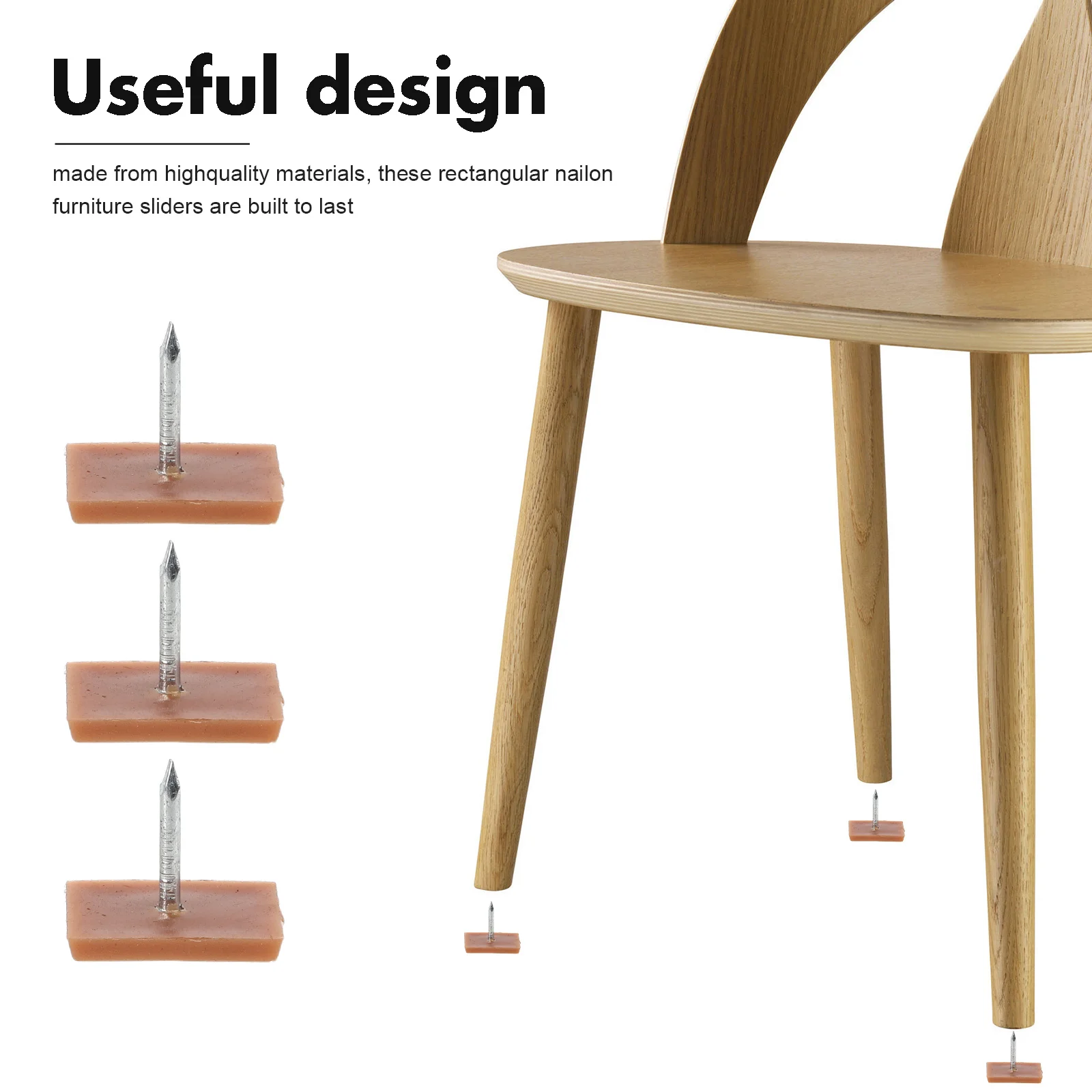 30 Stück rechteckige Nagel-on-Möbelgleiter aus Kunststoff, rutschfeste Stuhl- und Tischbeinpolster, Bodenschoner, rutschfeste Gleiter