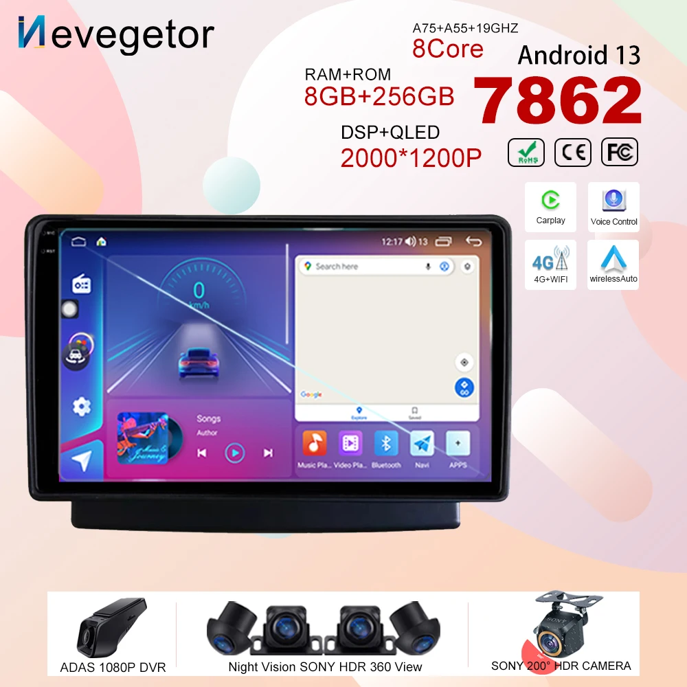 Android 13 For Video Playe Car Radio Stereo Multimedia Player GPS Navigation No 2din DVD CPU HDR QLED Screen Dash Cam 5G Wifi BT