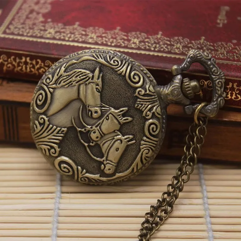 classic Three Horse Bronze vintage Men Women antique model Tuo table Embossed Pocket Watches