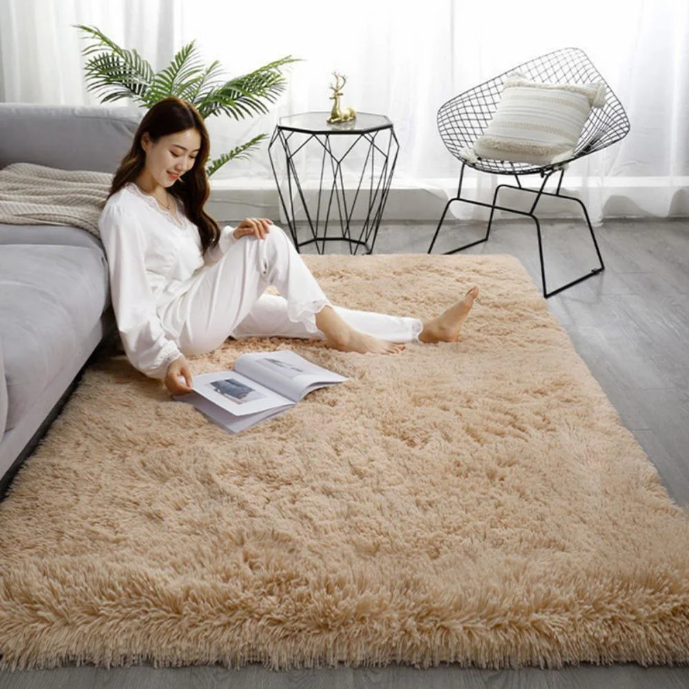 VIKAMA Pink long haired carpet, modern minimalist solid color yoga mat, washable rectangular living room, bedroom bed blanket image 5