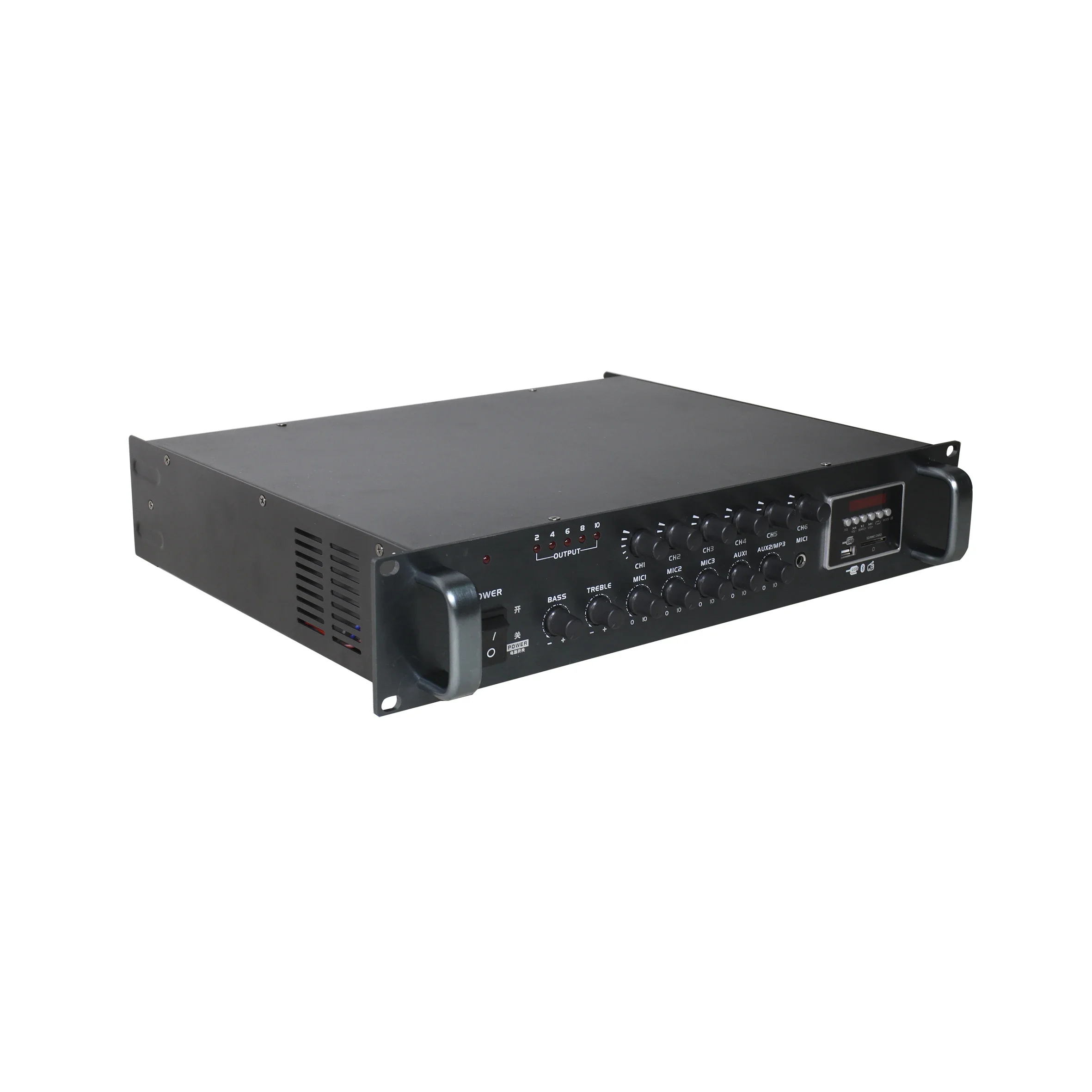 6-zone 260W Bluetooth Mixer Power Amplifier With 3 MIC Inputs 2 AUX Inputs 1 Line Output 100v 8ohm Amplifier with Volume Control
