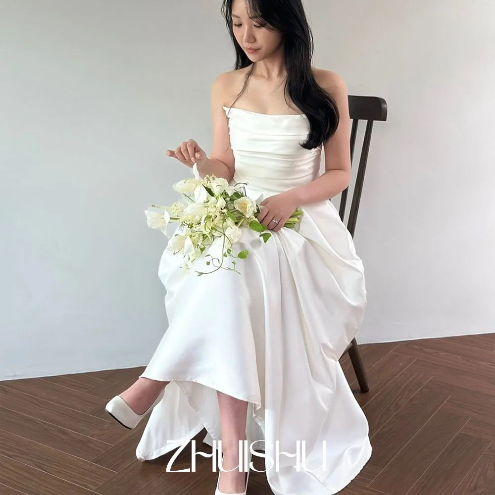 

ZHUISHU простые корейские свадебные платья без бретелек, элегантное вечернее платье трапециевидной формы для невесты, свадебные платья трапециевидной формы по индивидуальному заказу