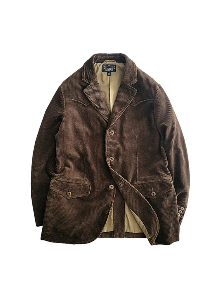 

Amekaji Wear Clothes Men American Retro Corduroy Leisure Suit Cotton Brown Corduroy Coat