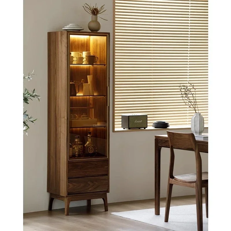 Luxury Solid Wood Walnut Storage Cabinet Light North Locker Display