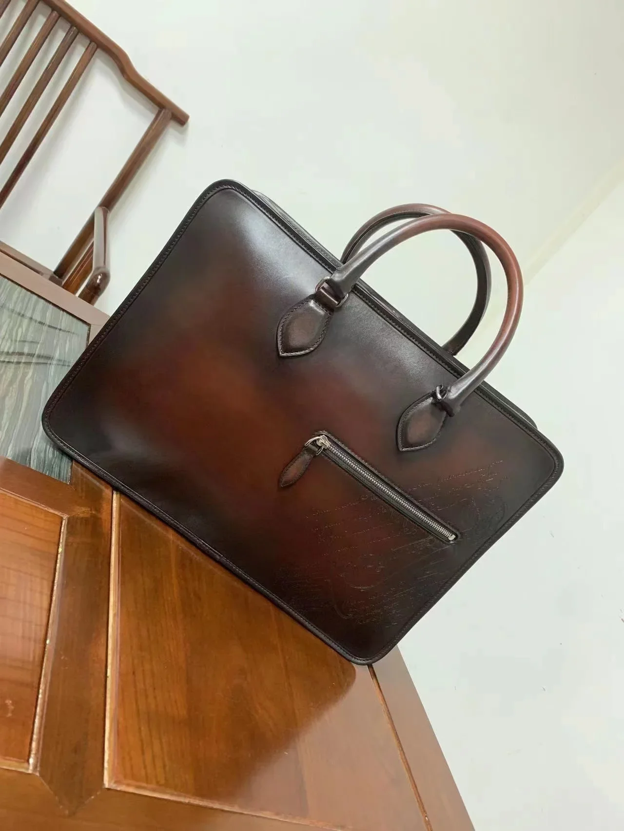 Men\'s Briefcases High-end Genuine Leather Handmade Laptop Case Business Office Work High Quality Zipper Tote Bag Shoulder Bag