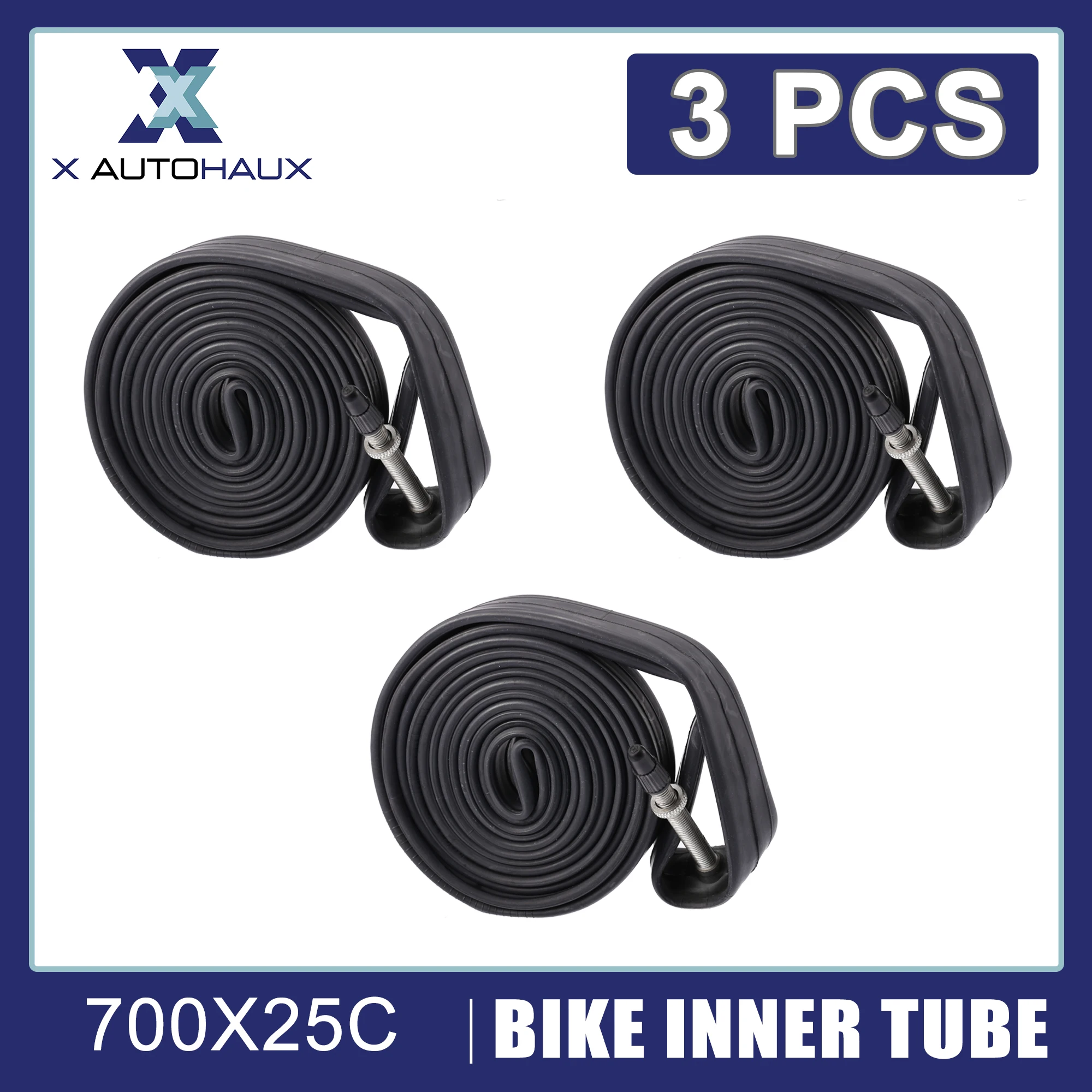 X Autohaux 3Pcs 700x25C Bike Inner Tube Rubber 48mm 60mm Length 700c French Valve Straight Valve Road MTB Bicycle Parts