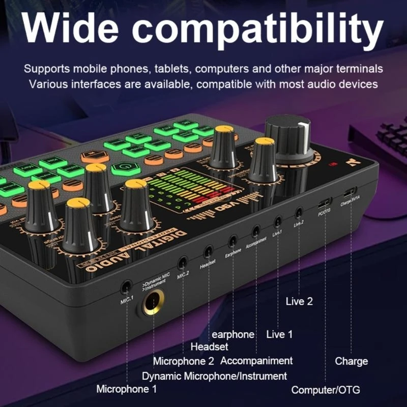 1 Set V90 Bluetooth-kompatibler Begleiter System Digital Mixer Sound Card