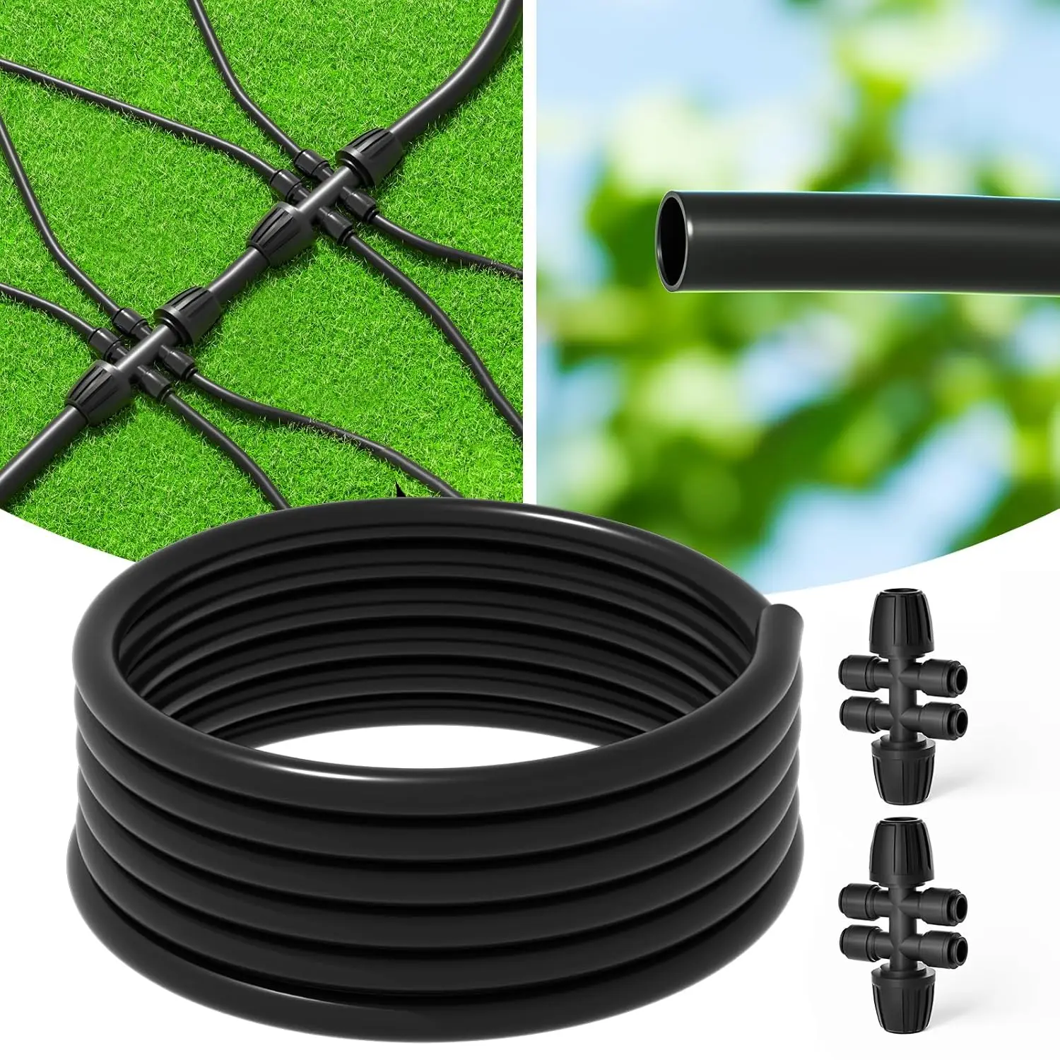 

25 FT 1/2 Inch Drip Irrigation Tubing Kit with 4-Way Connector for Garden Watering