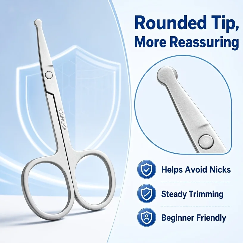 Stainless Steel Manual Nose Hair Trimmer, Round Tip Safety Ear Hair Scissors, Painless No Battery Washable Portable, Unisex