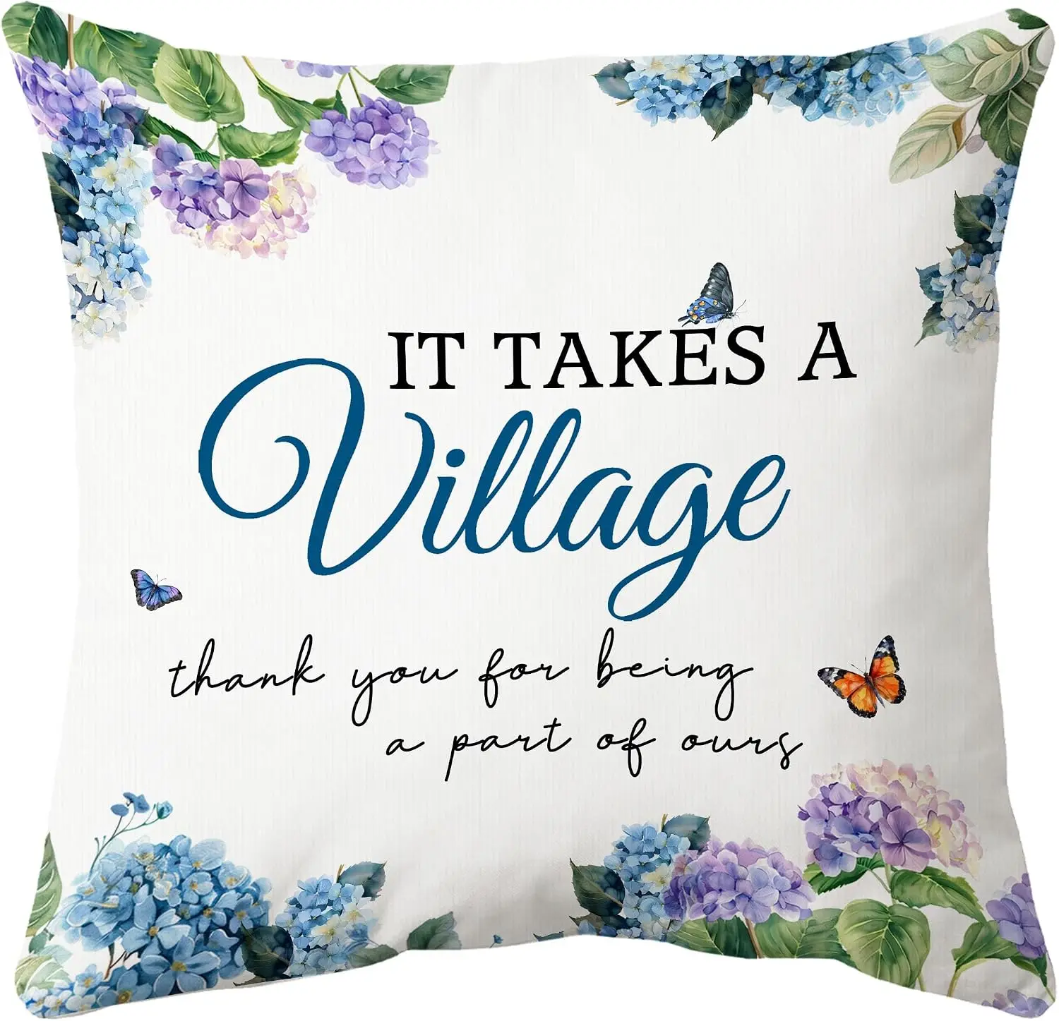 Cute Blue Floral Pillowcase 18x18 Inch Hydrangea Pattern Cushion Cover Nursery Room Throw Pillow Quote Decor Gift
