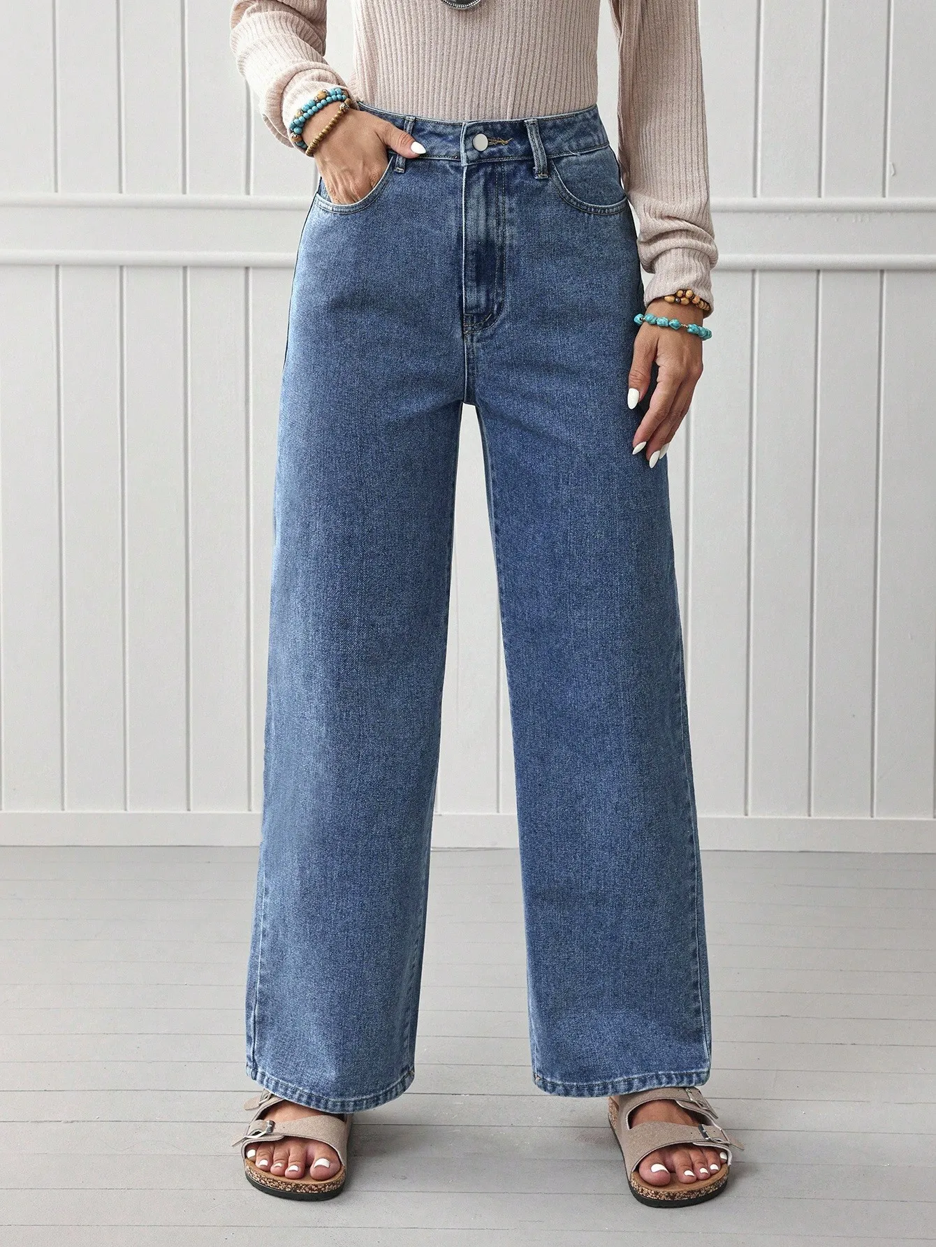 

Женские джинсы с высокой талией и широкими штанинами, прямые повседневные брюки для ежедневной носки