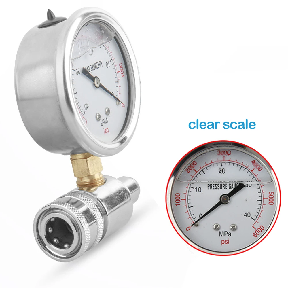 Pressure Gauge G3/8 Qucik Connected Stainless Steel 6000PSI High Pressure Washer Gauge Car Washer Accessory