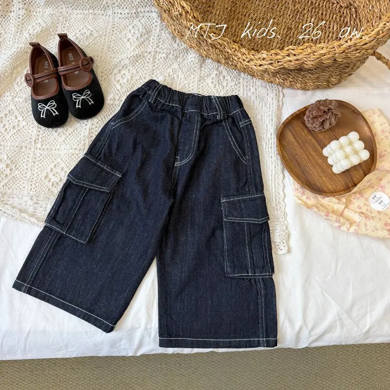 Girls' Korean Spring and Autumn Denim Wide Leg Pants Children's Work Straight Leg Pants Fashionable Casual Pants