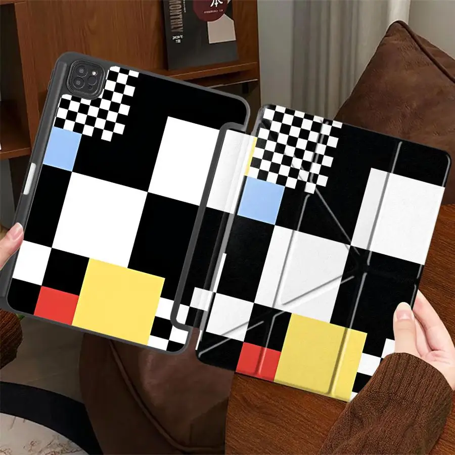 

Чехол-подставка для планшетов iPad Pro 11-го, 10-го, 9-го, 8-го, 7-го поколений, 12.9-дюймовых Pro 2025, Air 4, 5, M3, M2, M4, 11-дюймовых Mini 6, 7 с цветной мозаикой