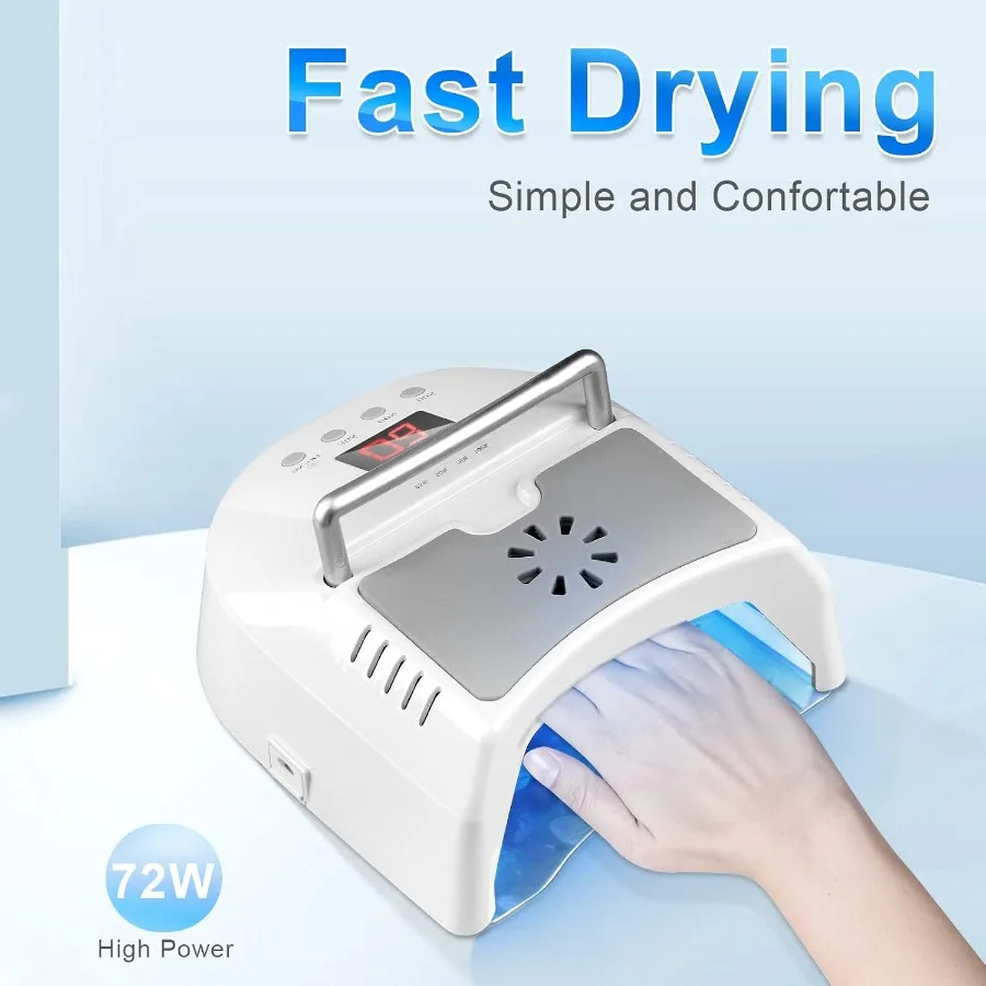Professionele UV Led-nagellamp Draadloos 72W UV-verlichting voor gelnagels met ventilator Oplaadbare nageldroger met draagbaar handvat Perfec