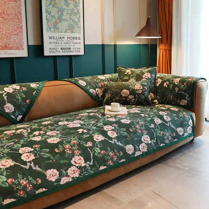 Living Room Sofa Cover Flower Printing Seat Cushion Non-slip Wear-resistant Couch Cover Home Decoration Armchair Cover Sofa Pad