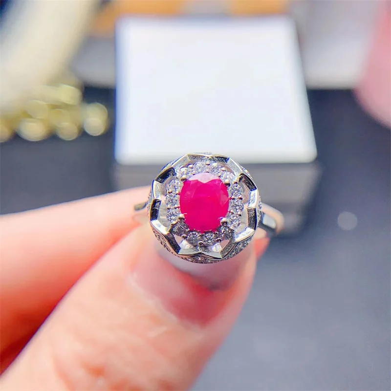 Natural Ruby S925 Silver Ring Personality Fashion Ring for Women's Gift with Certificate