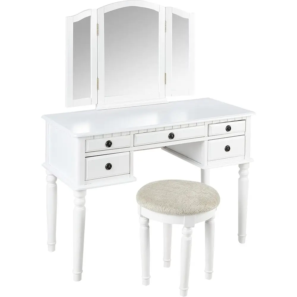 

White Vanity Set with Stool, 4074 Model