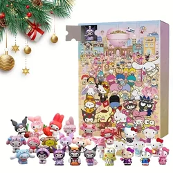 MINISO 24PCS Christmas Advent Calendar Hello Kitty Kuromi Lovely Small PVC Action Figure Countdown Toy Box Girls Birthday Gift